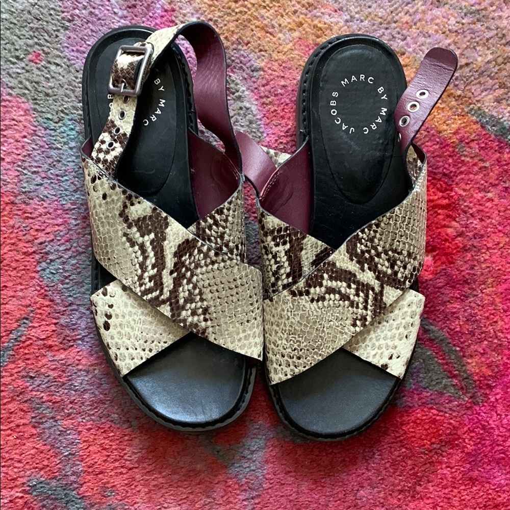 Marc by Marc Jacobs Snake Print Sandals - Black and Brown